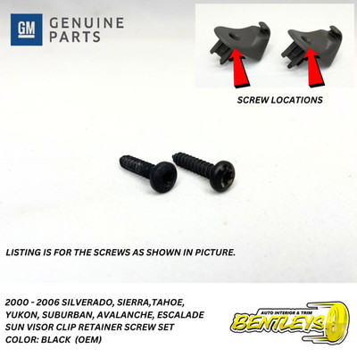1999 - 2006 SILVERADO SIERRA TAHOE SUN VISOR SUPPORT CLIP SPECIALTY SCREW SET OE