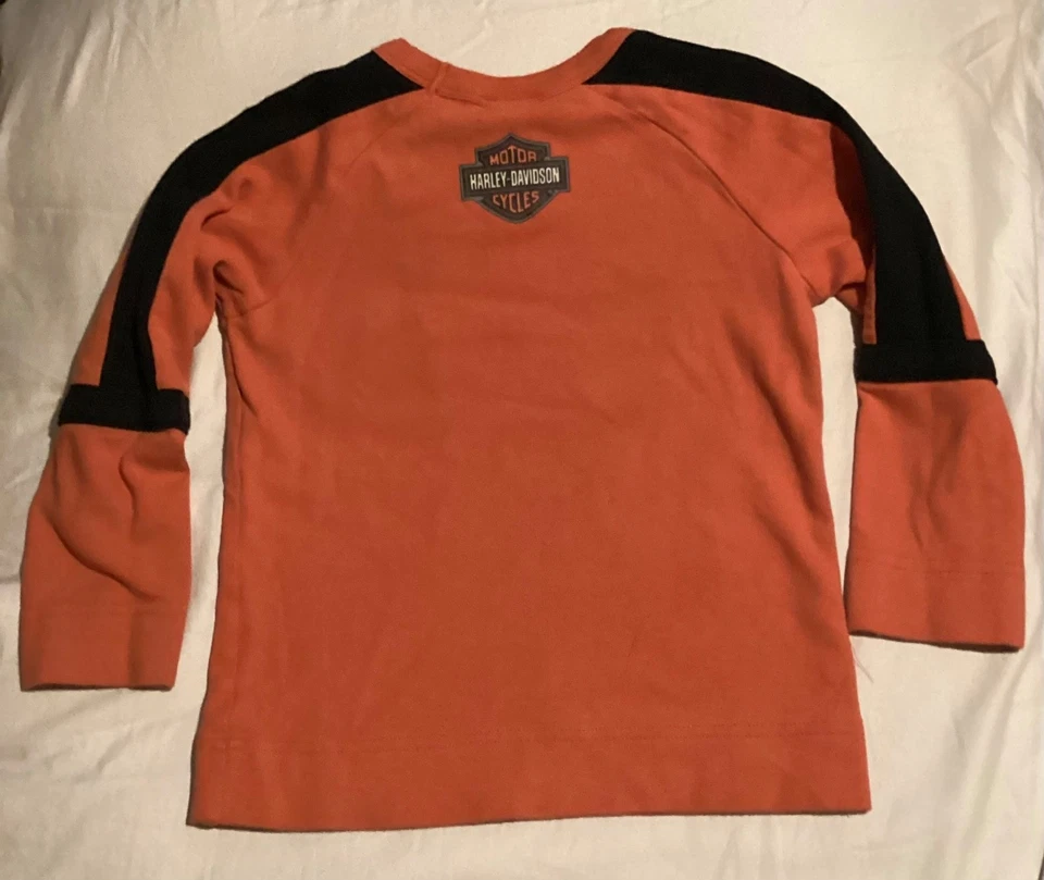 Camiseta Harley Davidson Jóvenes Niños Pequeños Motocicleta Manga Larga Naranja Logo 4T Foto 4 de 4