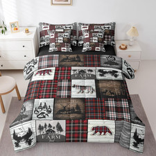 Erosebridal 7 Piece Bear Comforter Set For Teens Boys Girls Buffalo Plaid Check