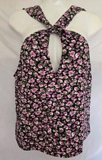 New With Tags Zara Floral Satin Flowy Halter Style Necktie Top XS Made In USA