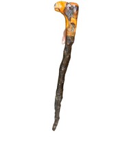 ANTIQUE 34 " CANINE DOG HEAD HAND CARVED WOOD MAN WALKING STICK STAFF CANE TOOL