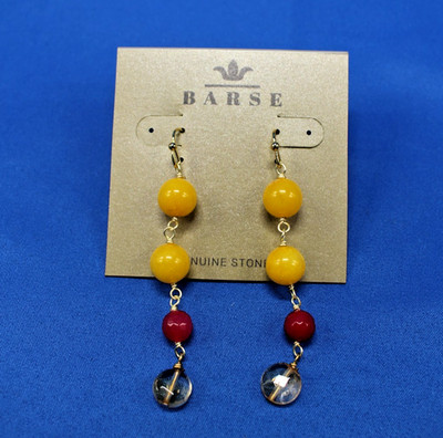Barse Genuine Stone Earrings Yellow and Red Jade