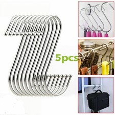 5x Stainless Steel S Hooks for Hanging Kitchen Butchers Greenhouse Tools