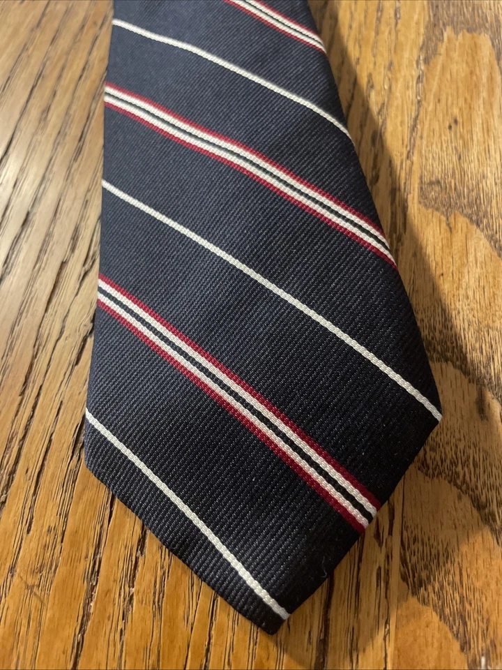 Gravata de seda vintage em excelente estado usado Liberty Of London Repp listra regimental feita no Reino Unido - Imagem 2 de 4