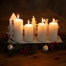 Kerzenhalter, Ständer aus Metall - moderner Adventskranz Weiß - Weihnachtsdeko