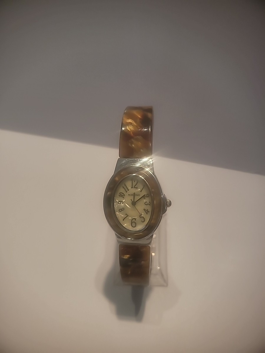 Narmi Tortoise Shell Cuff Watch NARMI WATCH SILVER/TORTOISE SHELL HINGED CUFF CRYSTAL FRAMED  main image 2