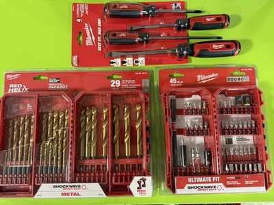 Milwaukee,29PC Impact Duty RED HELIX Drill Set+45 Pc Bit Set&4 Pc Screwdriver