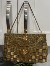 1950s Gold and Pink Beaded Evening Bag