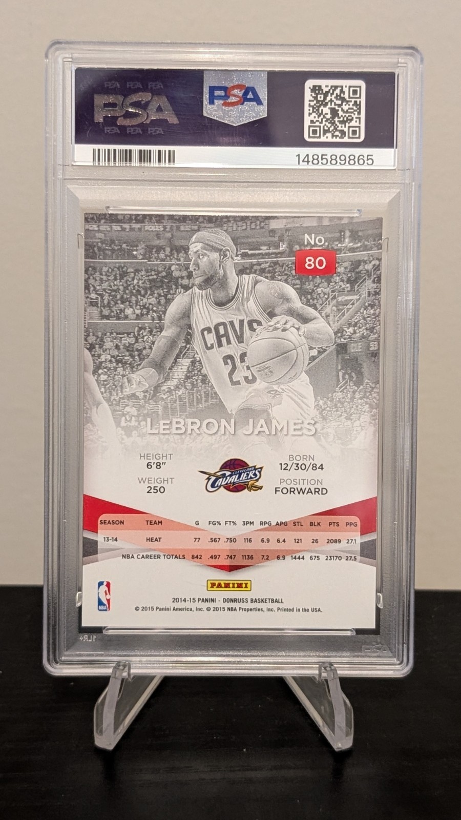 2014-15 Panini Donruss LeBron James /199 Elite Purple PSA 9 Mint Cavaliers view 2
