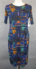 LuLaRoe Julia Dess Sz L Blue Gray Black 