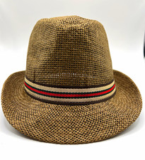 Lot of 4 Men s Straw Fedora Hats Striped Band...