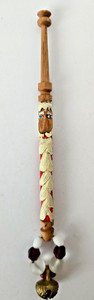 Vtg Christmas Santa "94 Wood Lace Making  Bobbin With Spangles Jingle Bell~ MS