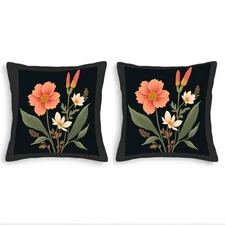 Set of 2 Decorative Throw Pillow Covers 18x18in - Black Floral Design 