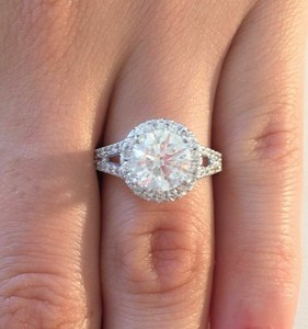 Bague de fiançailles halo en or blanc 14 carats et diamants taille ronde de...