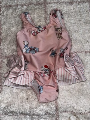 Sal e Pimenta Baby Girl Christmas Swimsuit 12M Pink Bows Holiday Outfit