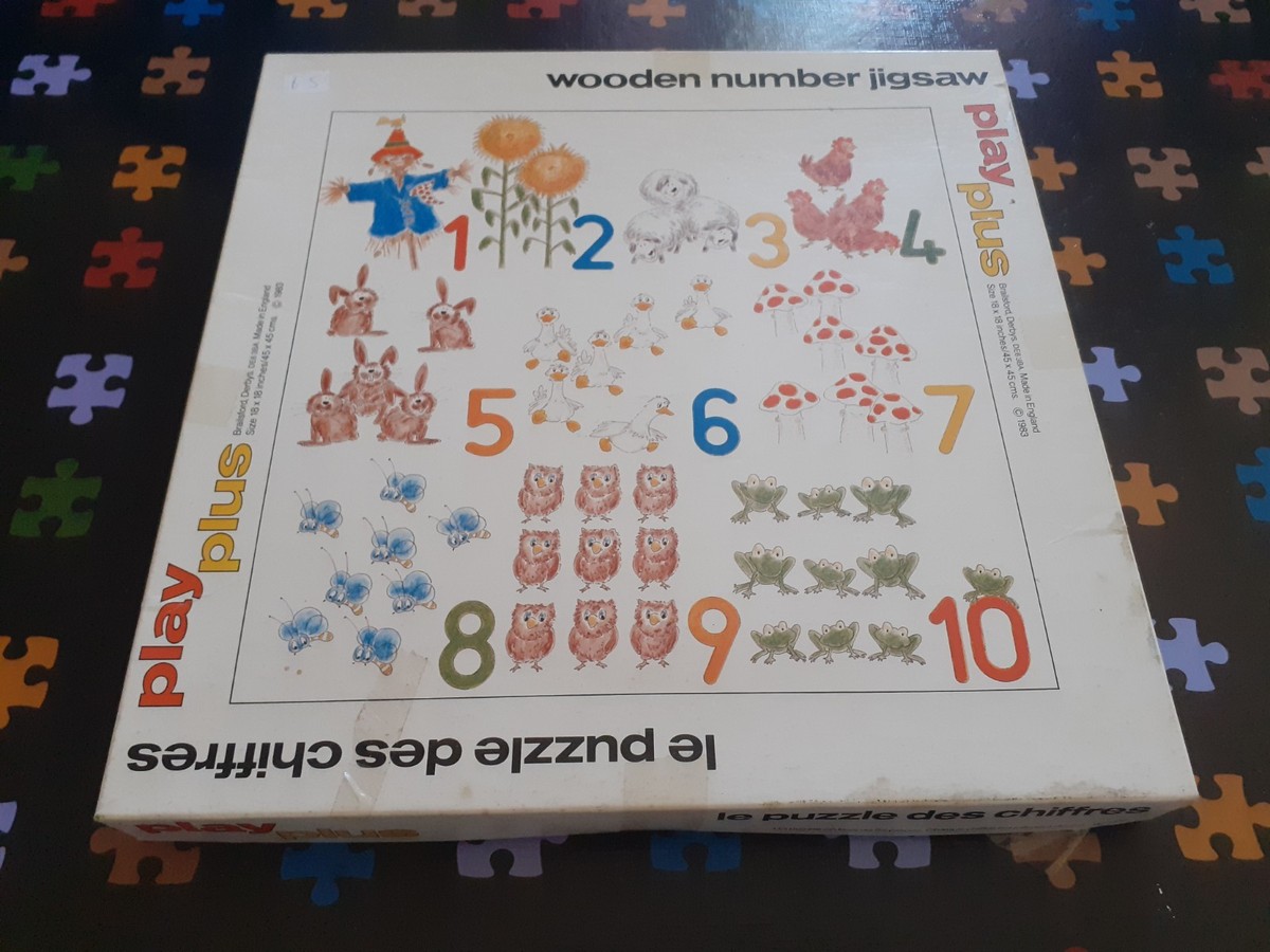 🧩 Wooden Number Puzzle Vintage 1983 45x45cm Numbers 1-10 Complete