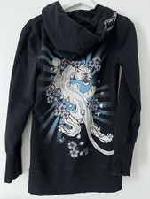Ed Hardy by Christian Audigier Damen Zip-Hoodie lang Gr. M / schwarz /mit Kapuze