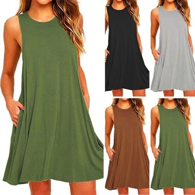 Heiß Neu 2019 Kleid Oversize Rundhals Sommerkleid Strand Grau Locker - Bild 1 von 4