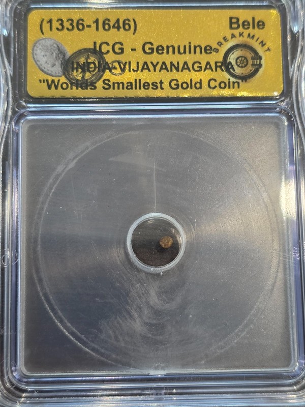 Authentic 1336-1646 ICG Genuine India Vijayanagara Worlds Smallest Gold Coin
