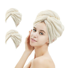 2 Pack Microfiber Hair Towel Wrap,Hair Drying Towel with Button, Absorbent and S