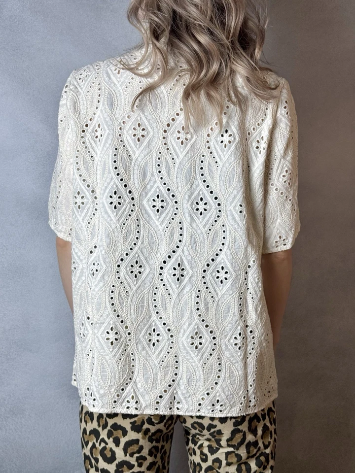 Camisa de encaje Sezane beige botones blusa volantes algodón manga corta para mujer talla 44 Foto 4 de 4