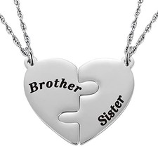 Mother Son Heart Matching Necklace Set - Graduation, brother sister silver