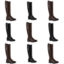 Damen Gefüttert Reiterstiefel Stiefel Schnallen Leder-Optik Schuhe 841789 Mode