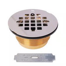 2 In. No-Caulk Brass Compression Shower Drain with 4-1/4 In. round Grid Cover, P