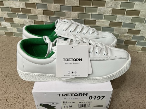 Tretorn Nylite PU Sneakers White Green Womens Size 7.5 Leather Casual - Picture 3 of 12