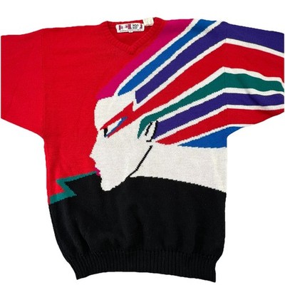 Vtg 80s Kansai Yamamoto David Bowie Sweater sz Small High Fashion abstract art