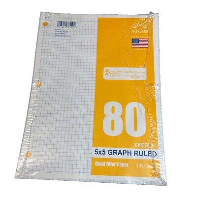 Norcom 80 sheets graph ruled Quad filler paper (5x5) 10.5 x8 