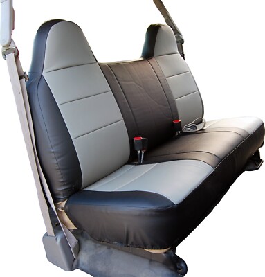 for FORD F-150 IGGEE S.LEATHER CUSTOM MADE FIT BENCH SEAT COVERS BLACK/GREY