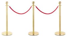 3 Poteaux de Guidage Personnes VIP Acier Doré avec 2 Corde 1,5m Systeme Barriere