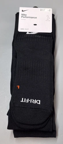 Nike Performance Cushioned Knee High Socks Men Large Black White Soccer 2 Pairs