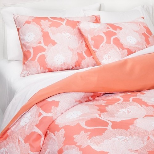 Room Essentials King Size Sketchy Blossoms 3 Piece Duvet Cover Set