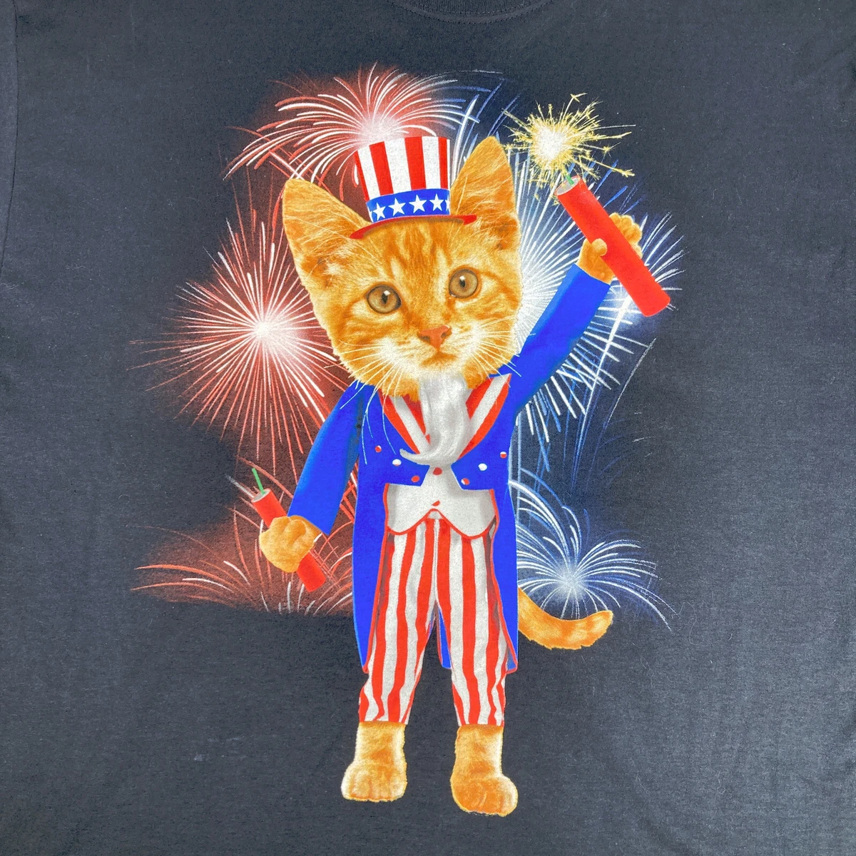 Kity Cat 4th Of July T Shirt Mens XL Black Short Sleeve Graphic