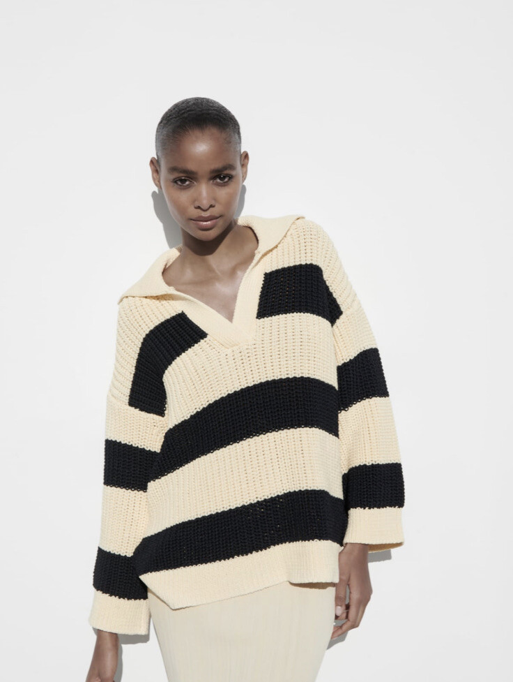 Zara Striped Collared Sweater New Oversized Measurements | eBay