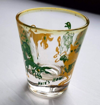 Here's How Vintage  Shot Glass Fighting Kangaroo Donkeys & Ostrich