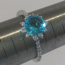 New ladies Fancy 925 Sterling Silver cocktail Ring Cz Stones Size 6 - BLUE COLOR