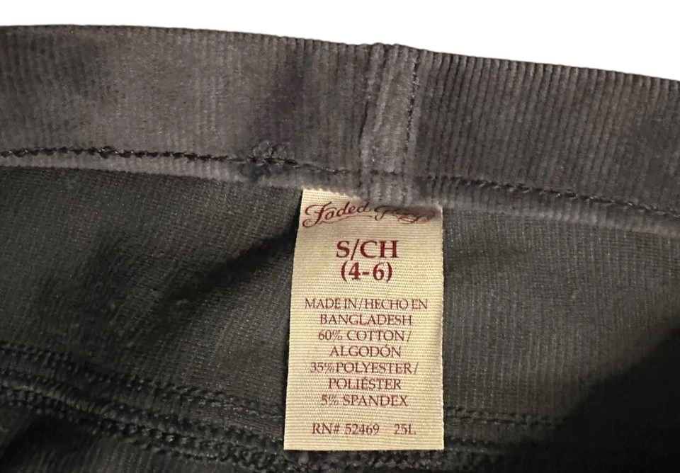 Faded Glory Jeggings S 4-6 Gris Terciopelo Terciopelo Cordoroy Suave Elastizado Pull On NUEVO Foto 3 de 4