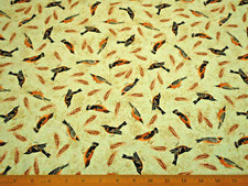 Quilt Fabric By Yard SALE Birds Feathers on Lt Mottled Green Premium Cotton PC