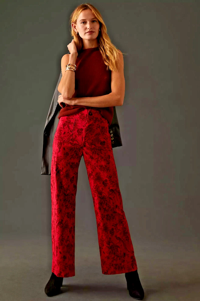 NWT ANTHROPOLOGIE MAEVE COLETTE cropped wide leg pants RED TOILE FLORAL 29