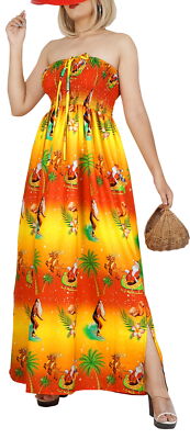 LA LEELA Women's A line Slit Summer Maxi Santa Tube Dress L-XL Orange, Palm  Tree | eBay
