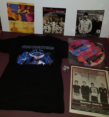 FOO FIGHTERS CONCRETE AND GOLD 2 SIDE T SHIRT, VTG TEAR OUT'S, BUTTON,+  PROMO