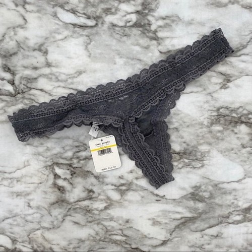 Free People NWT Lace Thong Sheer Low Rise Panties Dark Grey Size Medium New - Picture 3 of 7