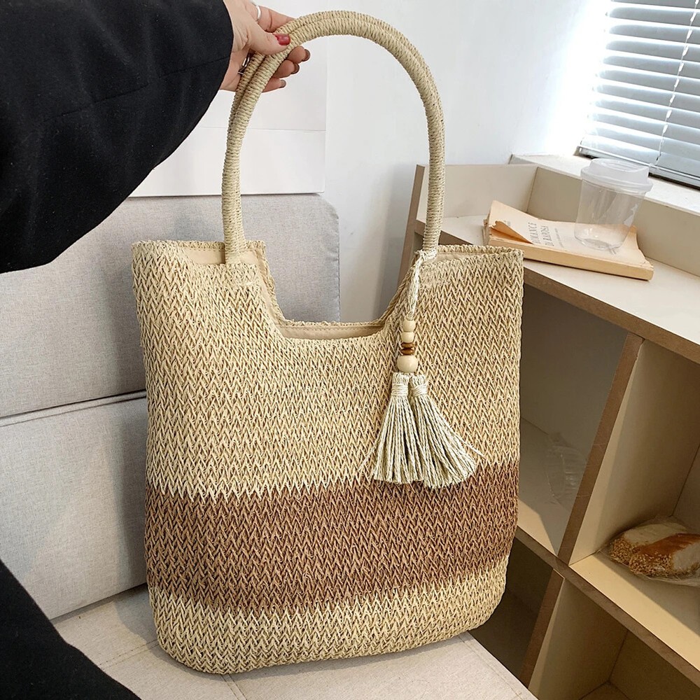 Women Straw Beach Bag Summer Woven Tote Bag Shoulder Bag Handbags Bag