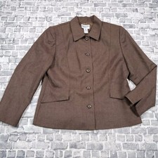 Vtg Pendleton Wool Blazer Jacket Womens Petite 14 Button Up Brown Shoulder Pads