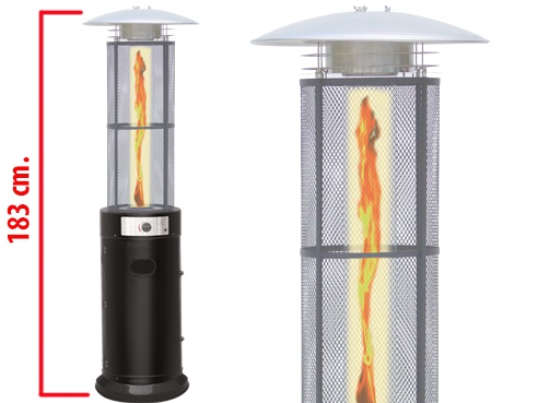 STUFA AEREA PIRAMIDE FUNGO A GAS FUOCO VIVO SMALL 11KW 25MQ TERMOPATIO CON RUOTE