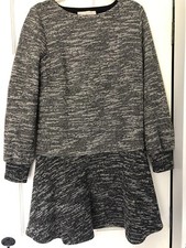 Ann Taylor LOFT womens M Balloon Sleeve Sweater DRESS Tweed Texture -Flare Hem