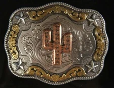 M&F WESTERN Nocona Western Buckle Floral Cactus Silver 37400